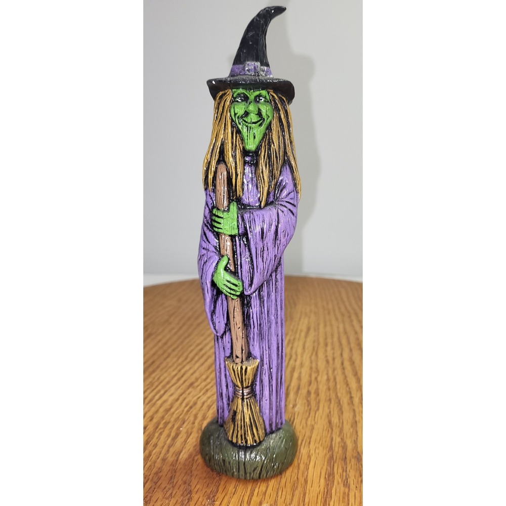 Handpainted Pencil Ceramic Witch Figurine Vtg 1997 Halloween Purple Green 8.5